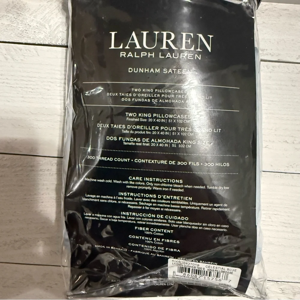 Lauren Ralph Lauren Dunham Sateen King Pillowcases Celestial Blue New Open Box